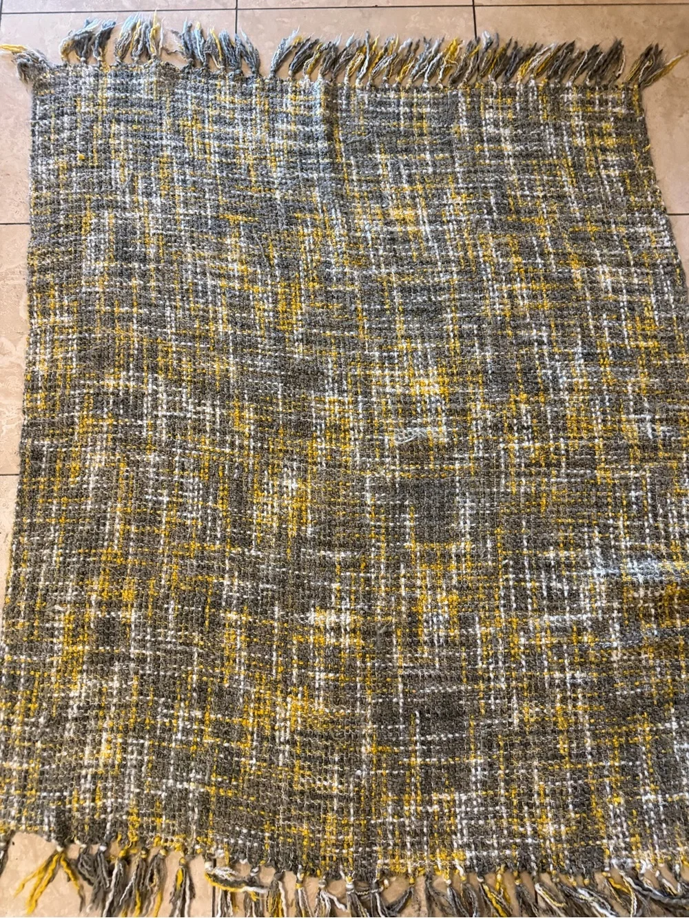 2 Loloi Chunky Knit Woven Throw Blankets Teal Blue Gold Yellow Gray Fringe